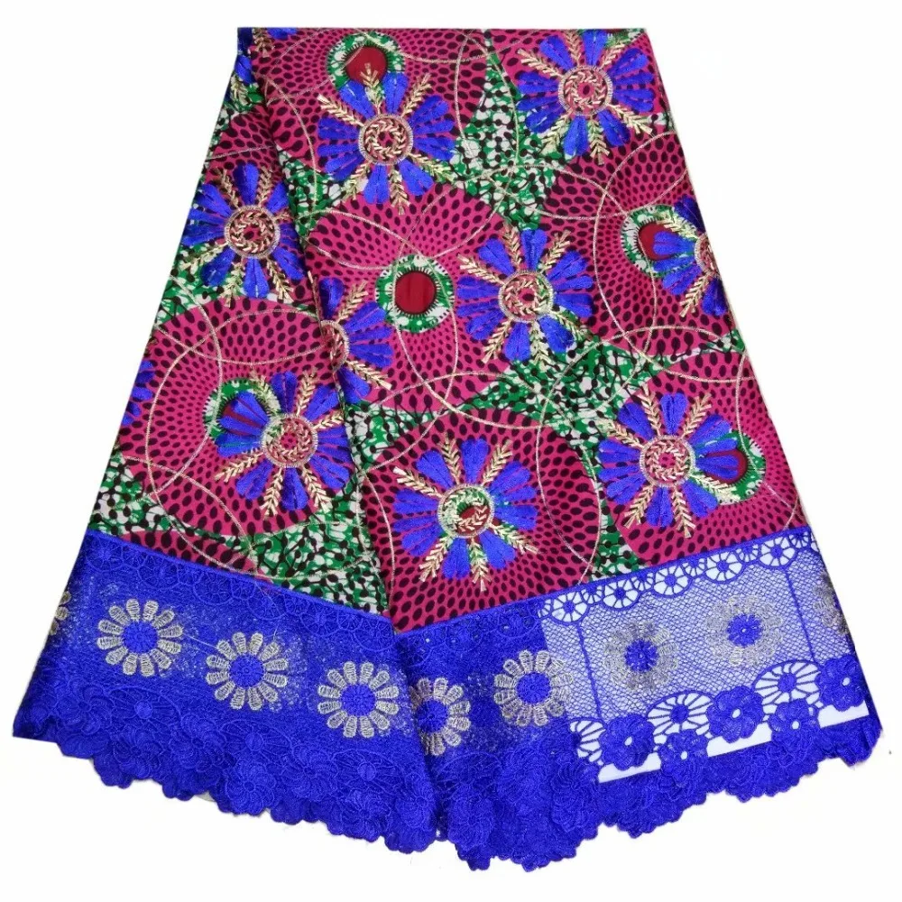 

2019 High quality 100 %polyester African wax fabric French water soluble lace for Hollandais wax lace fabrics for dress!DF-4204