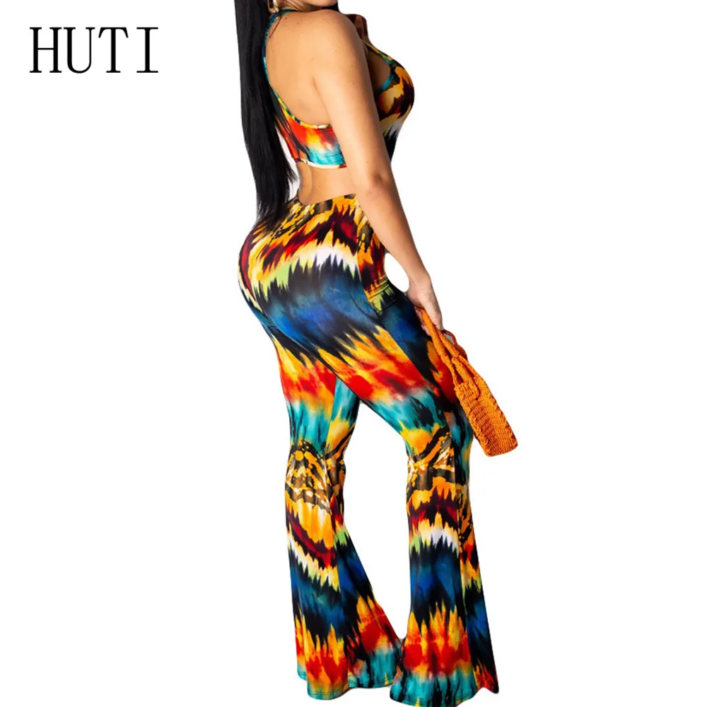 HUTI Summer Women Casual Sleeveless V-Neck Jumpsuits Fashion Ladies Vintage Printed Bodysuits Hollow Out Long Loose Trousers HUTI Summer Women Casual Sleeveless V-Neck Jumpsuits Fashion Ladies Vintage Printed Bodysuits Hollow Out Long Loose Trousers