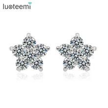LUOTEEMI Trendy Latest Super Star Design Costum Pure Glittering Cubic Zirconia Stud Sexy Earring New Gift Lady