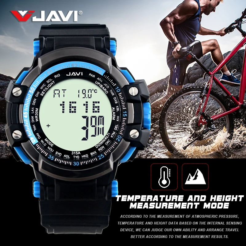 

JAVI new arrival Sports Watch Men Waterproof Dive 30m Digital electronic watches Weather forecast function PU strap Hot Clock