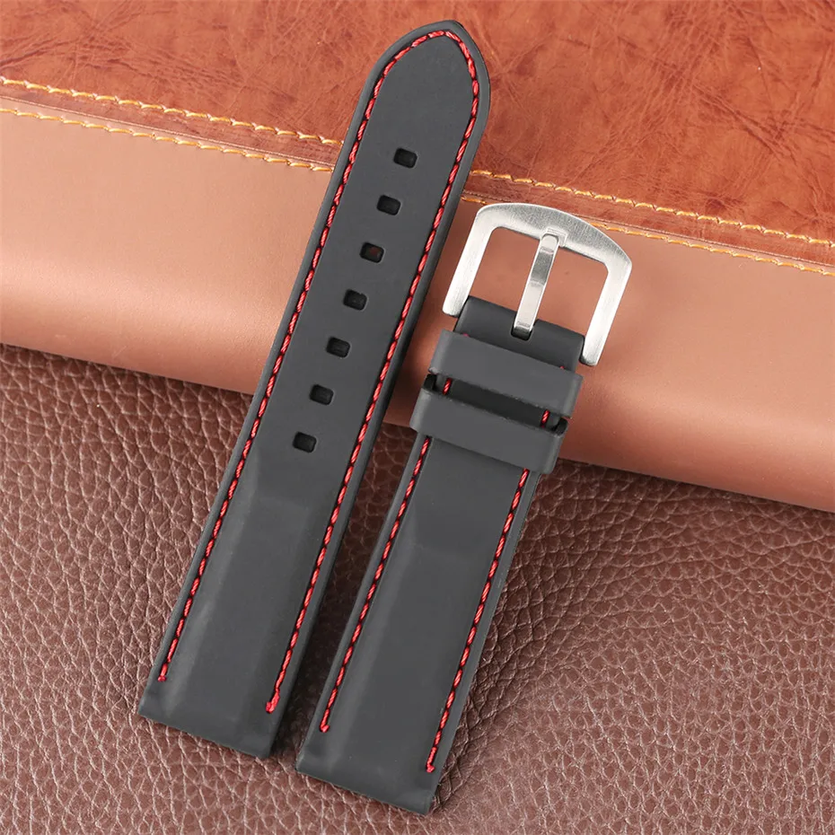 red white line balck silicone watchband6