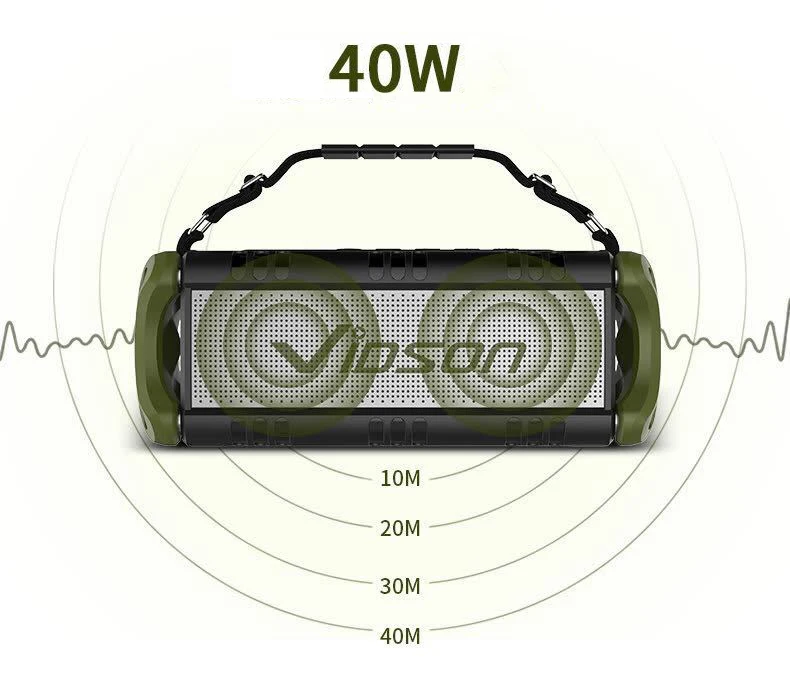 Vidson D8, уличные Bluetooth колонки, беспроводные 40 Вт, высокомощный сабвуфер, 360 объемный звук, 4000 мАч, для зарядки мобильного телефона