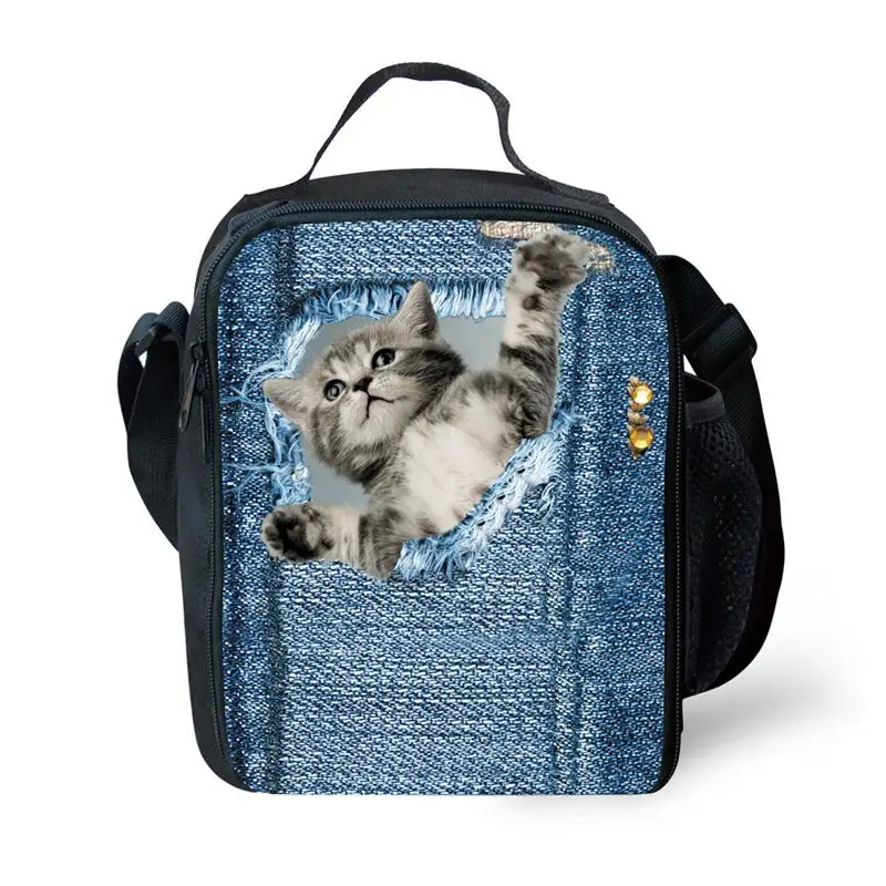 Flower Cute Cat Print Thermal Insulated Kids Lunch Box Floral Animal ...