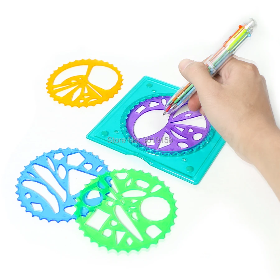 

Drawing Toy Colorful Spirograph set 5pcs Accessories Ruler+Pen+Paper Set For Kid Early Educational Painting Toys Magical Flower