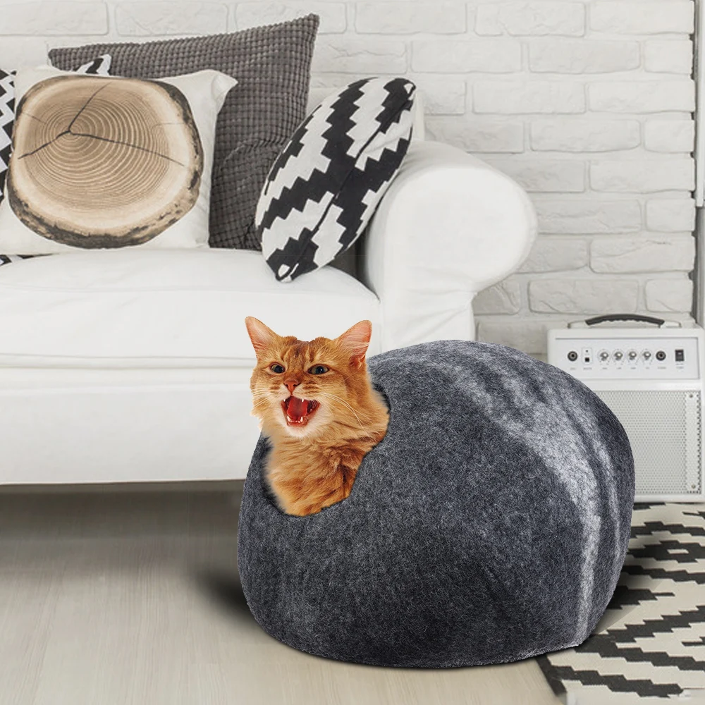 

Handcrafted Felted Wool Pet Cat Cave Bed Nest Soft Comfortable Dog Cat Self-Warming Sleeping Bag for Large Cats Kittens House