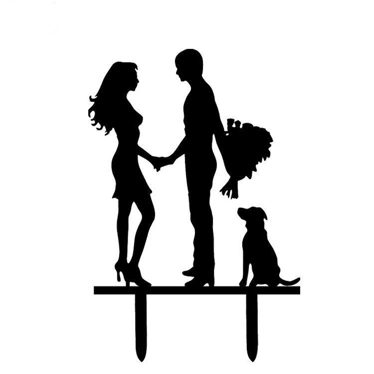 Hot Sale Anniversary Engagement Marry Me Acrylic Cake Flag Toppers Bride Groom Black White For Wedding Anniversary Party