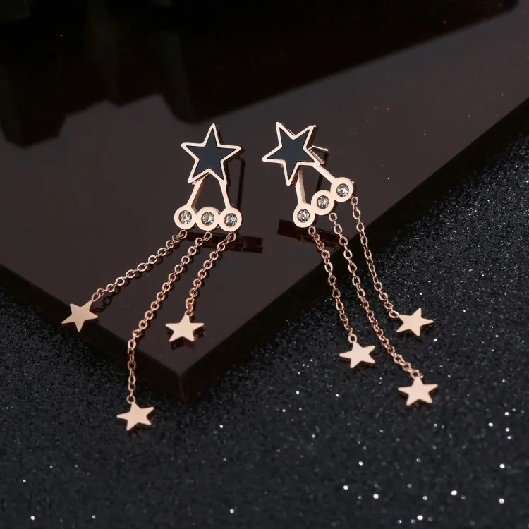 

2019 NEW Fashion jewelry Long style Pentagram titanium steel earrings Crystal from Swarovski For Wonen and female Fit Party