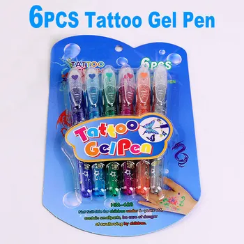 

DELVTCH 6pcs/set Washable Tattoo Gel Pen Eco-friendly Colored Pen DIY Skin Graffiti Painting Decor Tool School Student Kids Gift