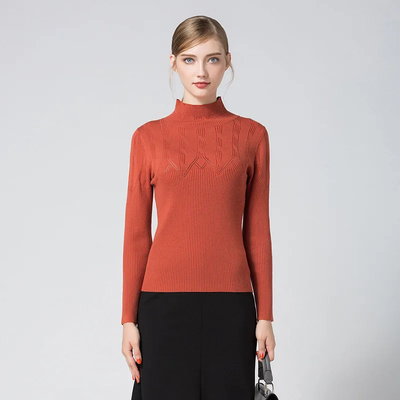 

red wool sweater knitted sweaters womens tops and blouses Pullover plus size woman fashion 2019 spring autumn slim high neck