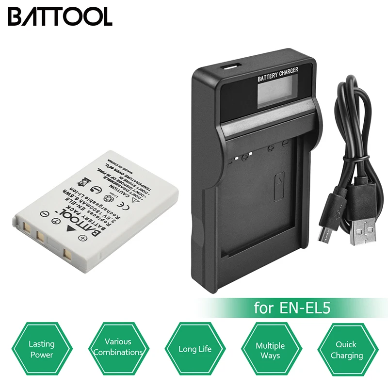 Batcool 1.8Ah EN EL5 сменные батареи + зарядное устройство для Nikon Coolpix P500 P510 P520 P530 P4 P80 P90 P100