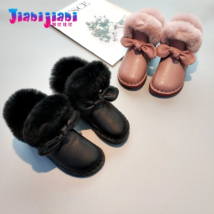 

Children Snow Boots 3-12T Plush Warm Real hair Bowknot Boys Girls Short Boots Toddler Kids Fashion Shoes Leather Fur Boots 2805