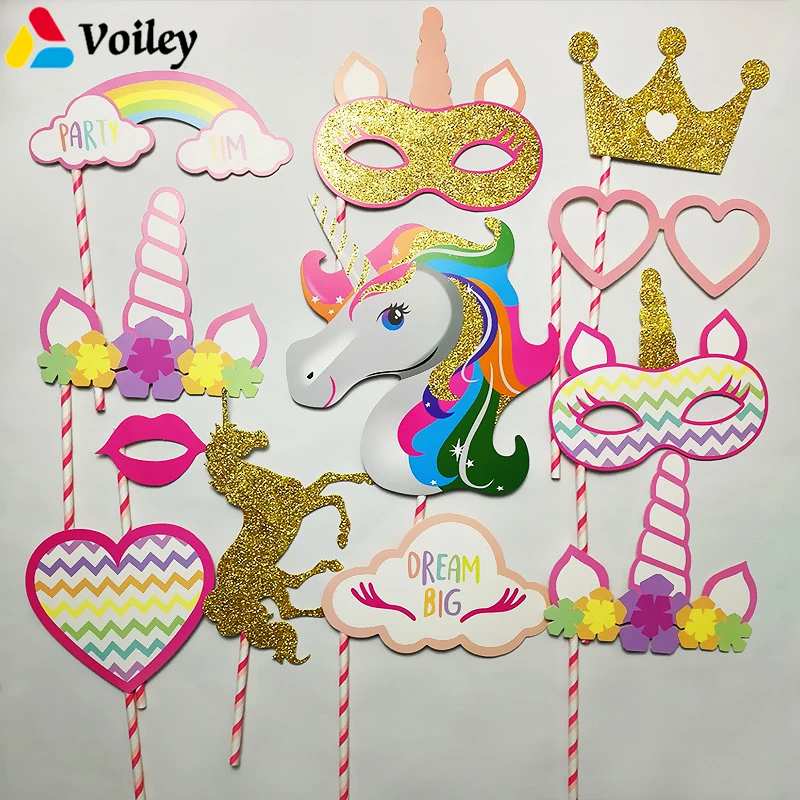

VOILEY Bridal Shower Photo Booth Props Flamingo Unicorn Party Decorations Birthday Party Photobooth Props Wedding Decorations,7
