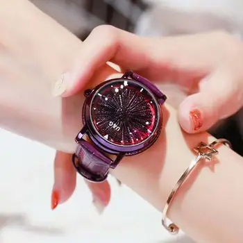 

2018 Leather Fashion Rotate Ladies Watch Women Top Brand Luxury Women Watches Quartz Waterproof Diamond Wrist Watches For Women