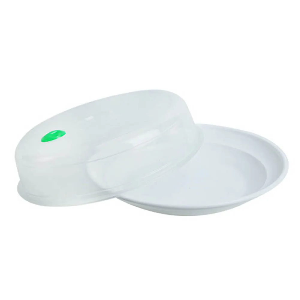 New Round Microwave Safe Plastic Plate Dishes with Lid Steam Tray
