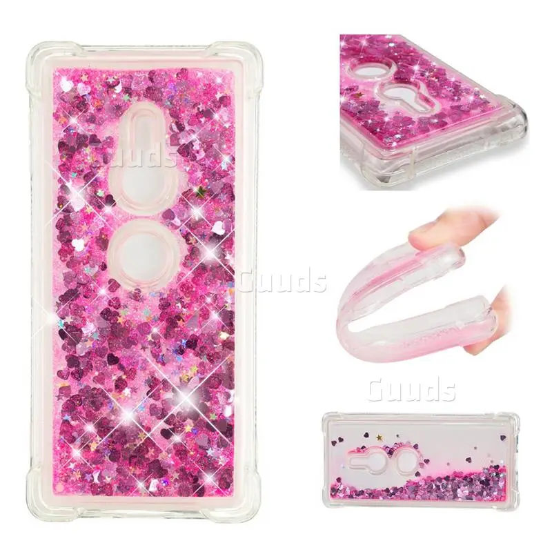 Dynamic Liquid Glitter Sand Quicksand TPU Case for Sony Xperia XZ2 - Pink Love Heart