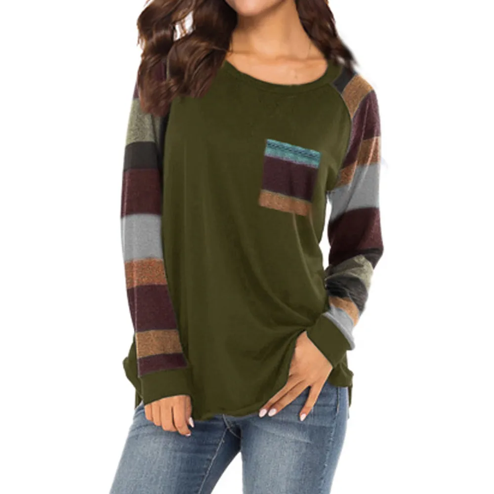 

Free Ostrich Camisetas Mujer Verano 2019 Long Sleeve Women Shirt Women Casual Patchwork Top Shirt Streetwear Female Top N30