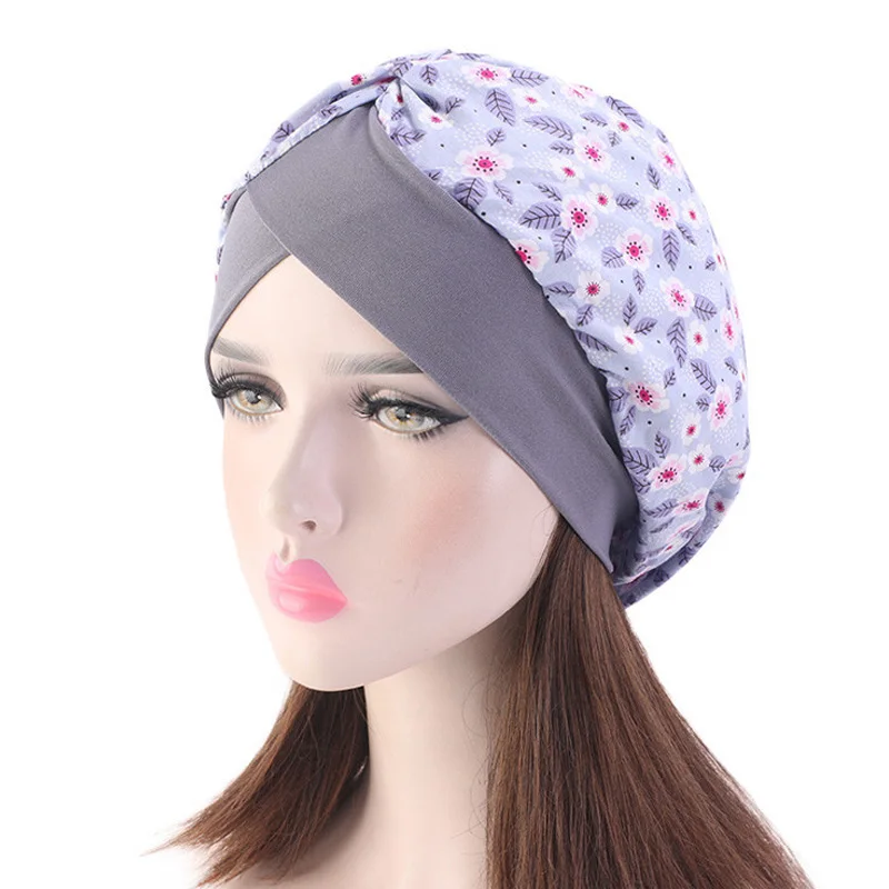 

Women Cotton Printed Turban Cap Cross Elastic Muslim Hat Nightcap Chemotherapy Cap Female Bandanas Headwear Headscarf Hijab