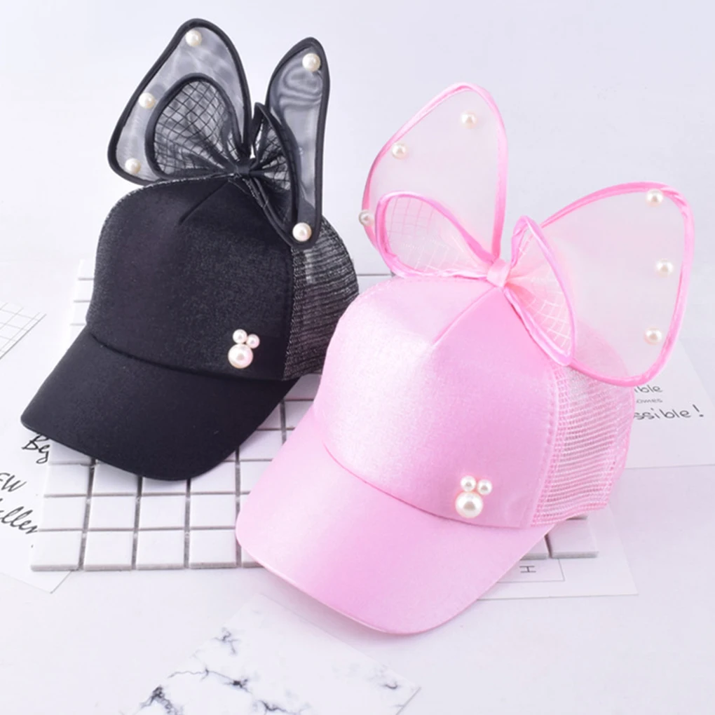 

Cute Pearl Hat Baby girl cute bowknot corner baseball cap child rebound summer adjustable sun hat child hip hop hat