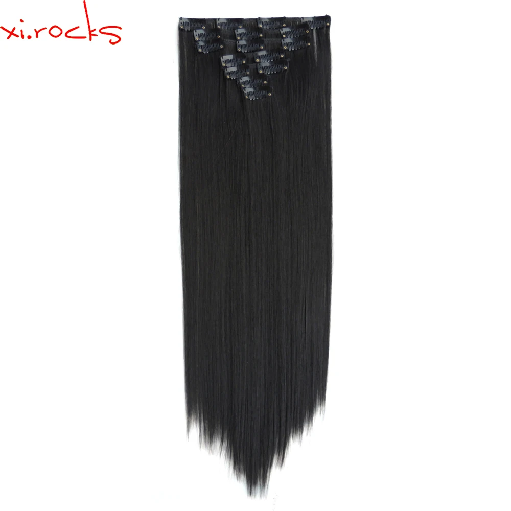 Qjz13055/2 набор Xi. rocks синтетические волосы на заколках 7 шт. набор для наращивания парик 55 см прямые волосы на заколках парики для наращивания черный 1BJ
