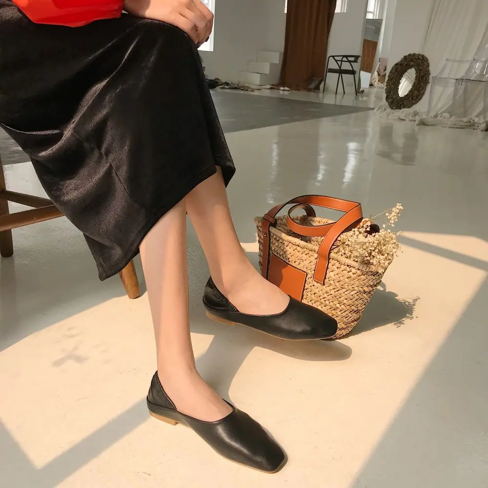 

Women Spring Autumn Square Toe Flats Slip on Lazy Shoes Ladies Shallow Single Shoes Flats Loafers Soft Comfort zapatos mujer