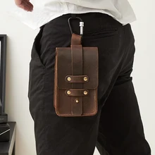 Винтажная сумка Crazy Horse из натуральной кожи для мужчин, сумки на пояс, Повседневная мини-посылка, многофункциональная Мужская металлическая пряжка на шнурке