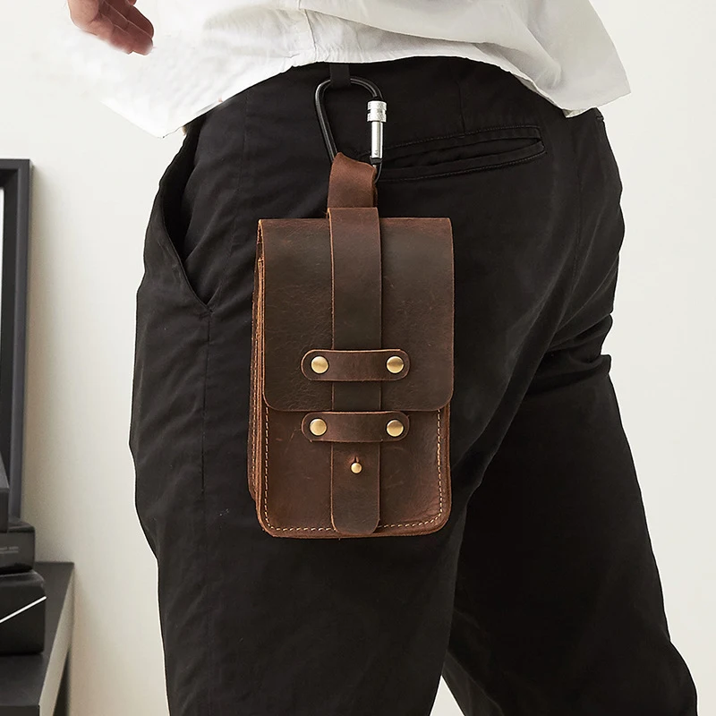 Vintage Crazy Horse Genuine Leather Men Phone Bag Waist Packs Casual Mini Package Multifunction Male Metal Buckle Drawstring цена Vintage Crazy Horse Genuine Leather Men Phone Bag Waist Packs Casual Mini Package Multifunction Male Metal Buckle Drawstring цены онлайн