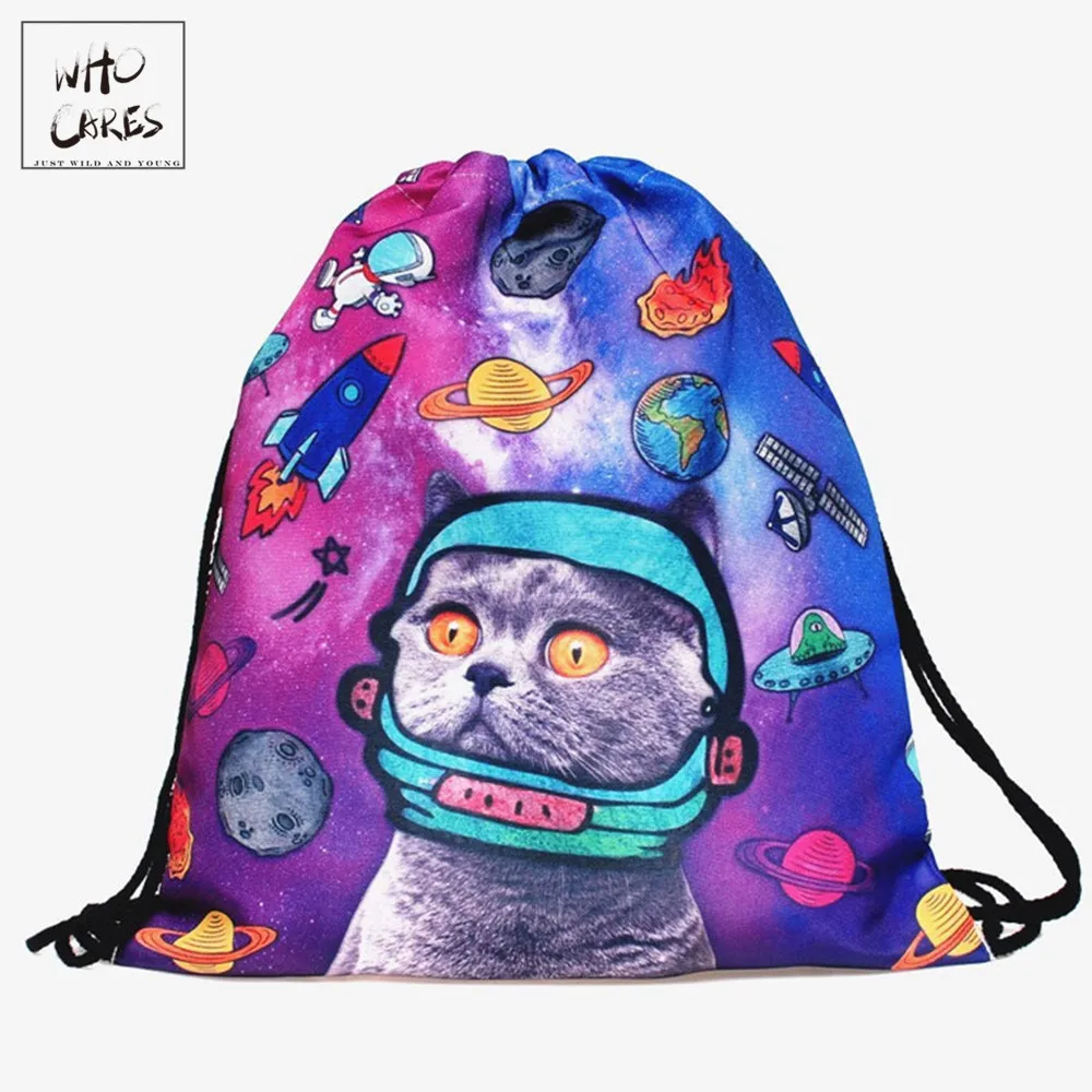 Космические кошки 3D печать мини рюкзак женские сумки модная сумка на шнурке mochila feminina дорожная сумка рюкзаки sac a dos