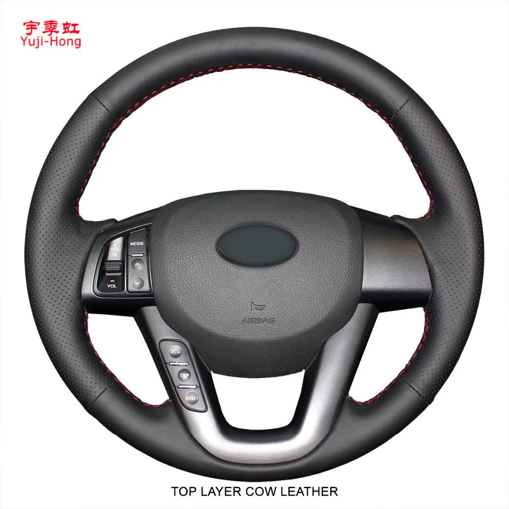 

PONSNY Top Layer Genuine Cow Leather Car Steering Covers Case for KIA K5 2011-2013 Wheel Cover Hand-stitched Car-styling