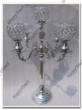 

10pieces Wedding Decoration Pillar Candle Holder With Glass Ball In Sliver Color Crystal Candlestick