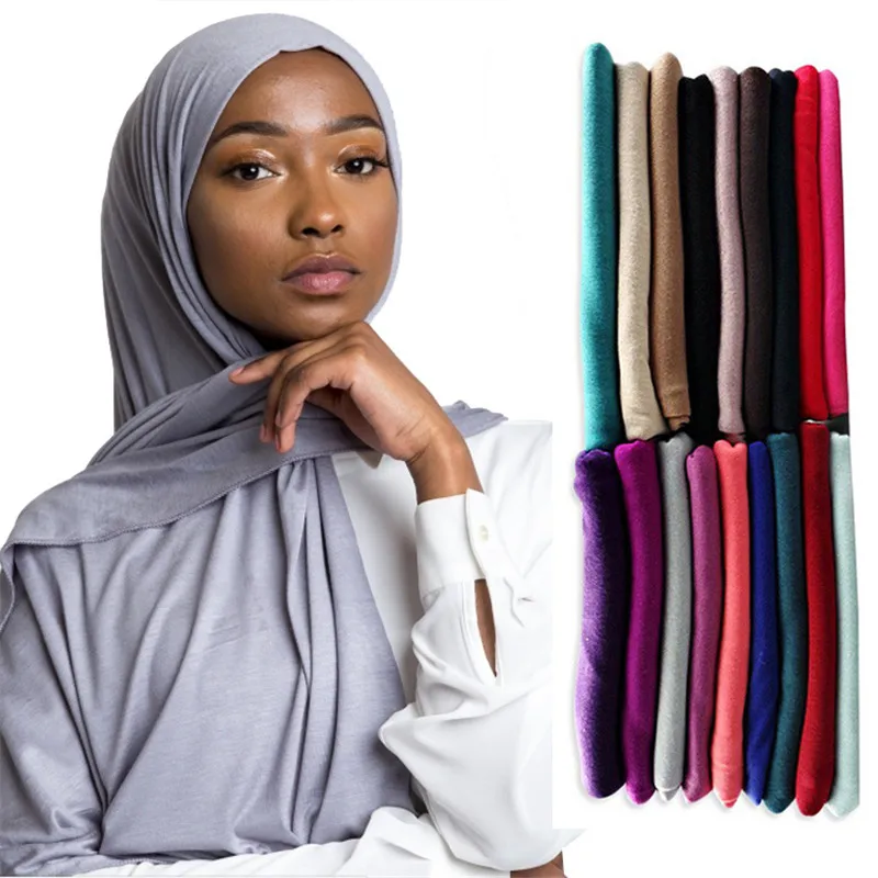 Женский эластичный Джерси-шарф хиджаб твердый дышащий мусульманская одежда тюрбан femme шали и обертывания исламский, арабский головной платок