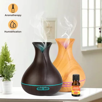 

400ML USB Ultrasonic Humidifier Tulip Vase Style Wood Grain Cool-Mist Aromatherapy Essential Oil Diffuser Air purifier