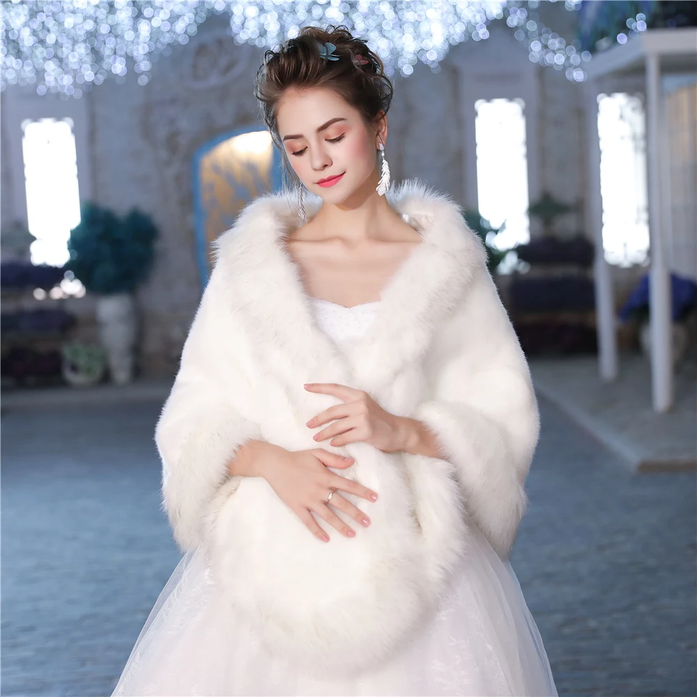 Najtaniej Nowy Faux Fur Wrap ciepły duży szal zimowy ślub Cover Up Stole akcesoria dla nowożeńców moda kobiety futro wzruszając ramionami kurtka ręcznie