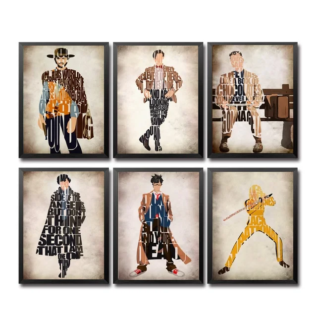 

Kill Bill Doctor who Sherlock Forrest Gump Blondie Typographic movie Art Canvas Fabric Poster Prints Home Wall Decor Painting