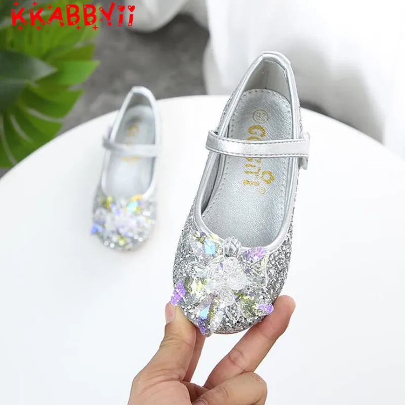Обувь для девочек Демисезонный одежда для сна с изображением принцесс туфельки Эльзы модные вечерние блестящие детские туфли на высоком каблуке обувь для девочек Косплэй ЕС Размеры 26-34, есть большие размеры