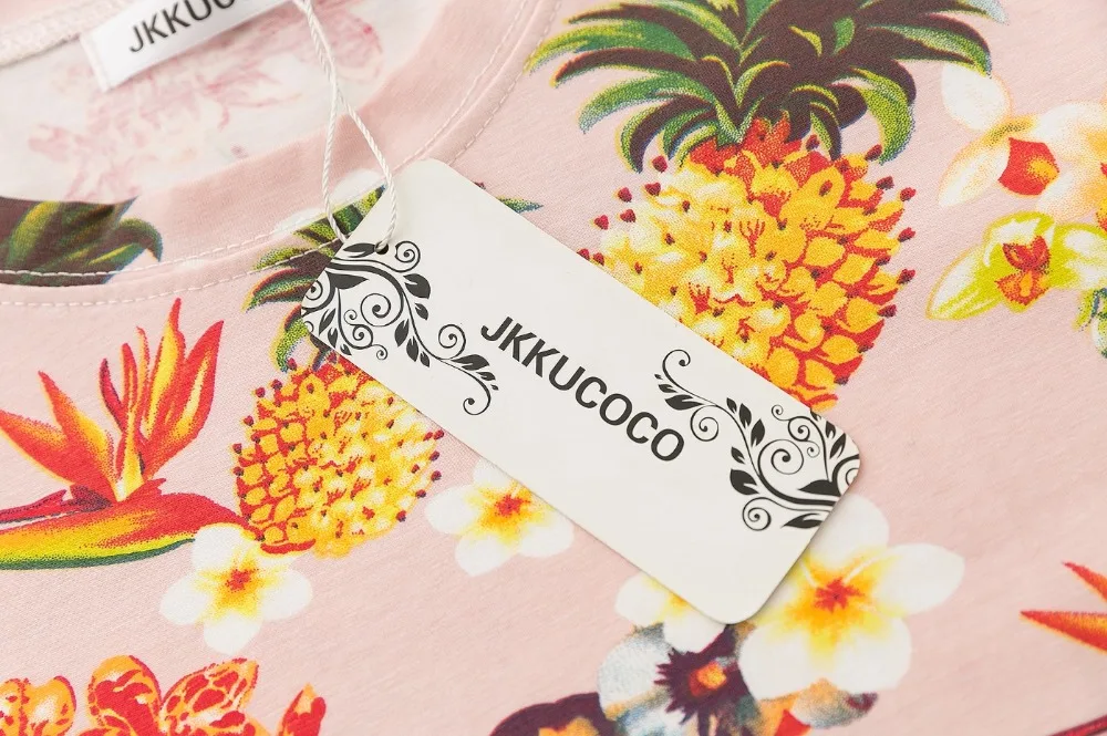 JKKUCOCO Newest Top Hot Tees Flowers Pineapple t-shirt Women t shirt Cotton Shirt Women Tops Short Sleeve Casual T-shirt 2 Color
