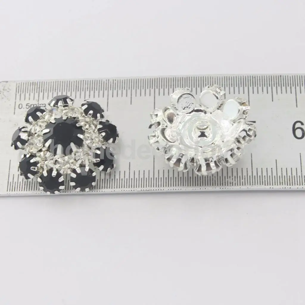 5Pcs Glass Metal Rhinestone Flower Shank Buttons Crystal Beads Bulk for Hair Flower DIY Craft Decor Sewing Garments Accessory