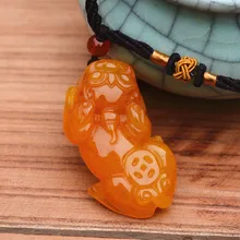 Прямая натуральный желтый Агат Кулон животное талисман подарок, ожерелье с подвеской для тонких женщин Ювелирное Украшение из нефрита веревка