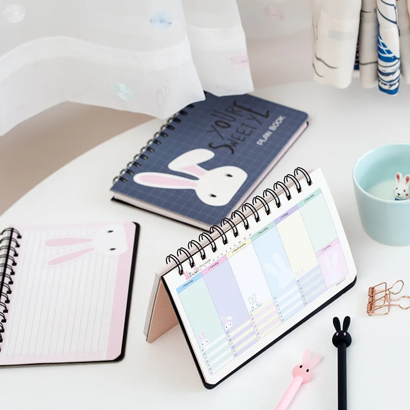 

1pcs Cute Rabbit Weekly Planner , Cartoon Animal Kawaii Spiral Daily Planner for Studying