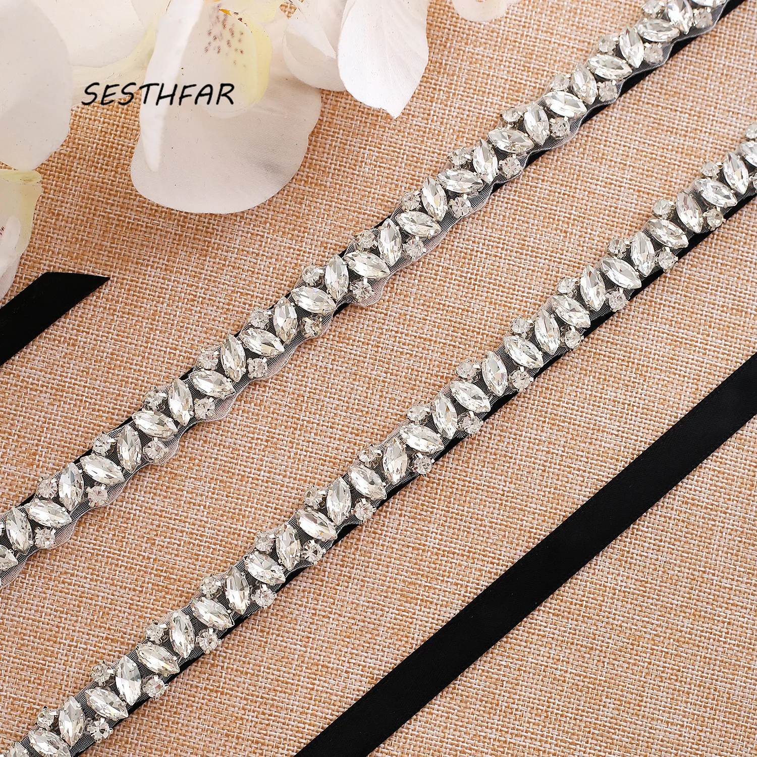 SESTHFAR Wedding belt crystal Rhinestones Bridal Belt Silver Diamond Bridal sash For Wedding Gown long length