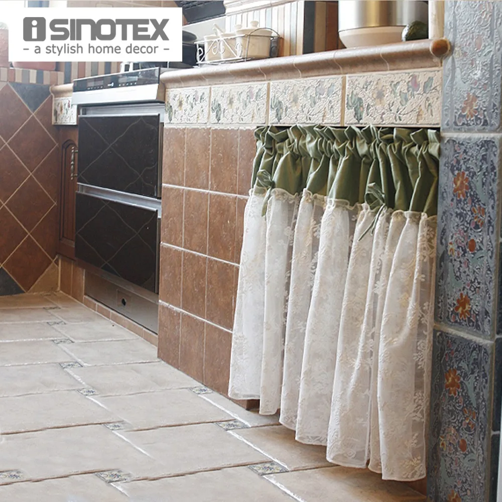 

Kitchen Curtain Panel Polyester Dust-Proof Pleated Curtain Green Lace Decoration For Kitchen 1 PCS