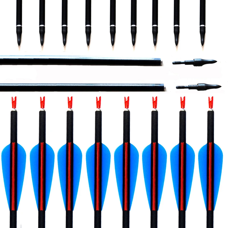 

28"/30"/31" Carbon Arrow Spine500 with blue red Feather Carbon Arrow for Recurve Bow Arrow or compound Bow Practice /Hunting