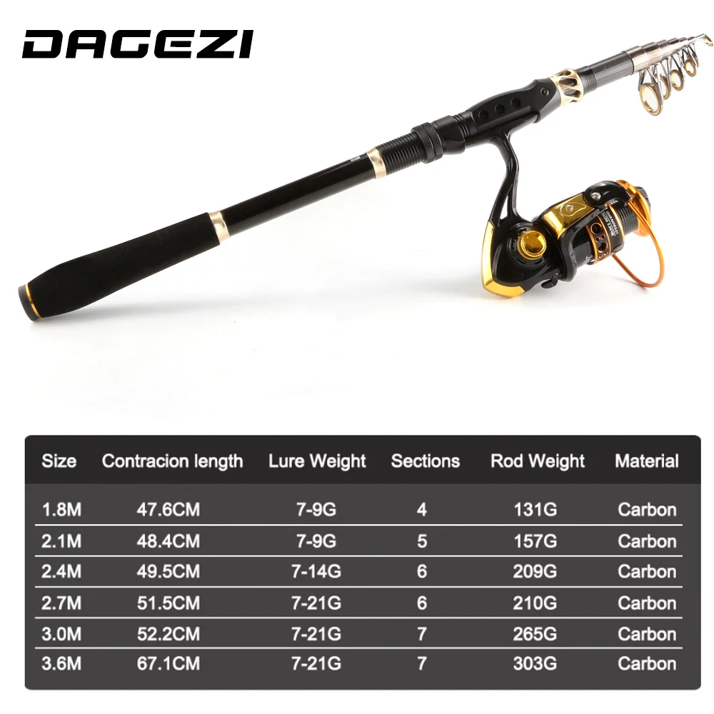 DAGEZI Fishing Rod Combo Spinning Fishing wheel With line Sea Rod 1.8-3.6M Full Kit Telescopic Spinning rod+reel fishing tackle DAGEZI Fishing Rod Combo Spinning Fishing wheel With line Sea Rod 1.8-3.6M Full Kit Telescopic Spinning rod+reel fishing tackle