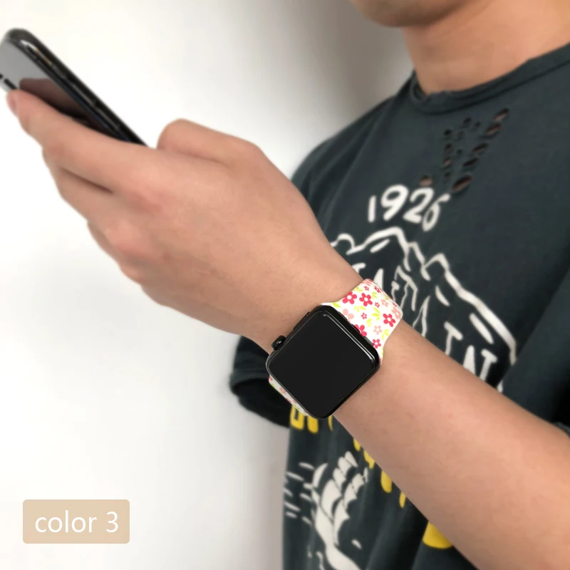 Цветочные полосы для Apple watch Series 5 4 3 2 1 40 мм 44 мм, силиконовый ремешок с принтом для iWatch Series 5 4 3 2 1 38 мм 42 мм