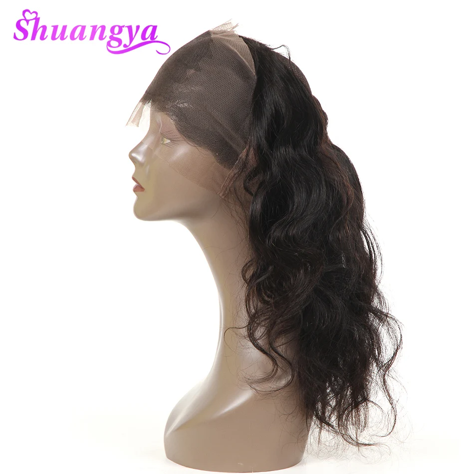 shuangya non-Remy Hair Pre Plucked 360 Lace Frontal Closure Body Wave Full Lace Band Frontal With Baby Hair Natural Hairline