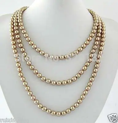 

Wholesale Natural 50" 8mm CHAMPAGNE SOUTHSEA SHELL PEARL NECKLACE Unusual Fine Bridal Silver hook Free Shipping