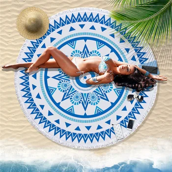 

150cm Large Round Mandala Beach Towel Microfiber Super Absorbent Soft Bath Towels for Adults with Tassel Tapestry Home Decor