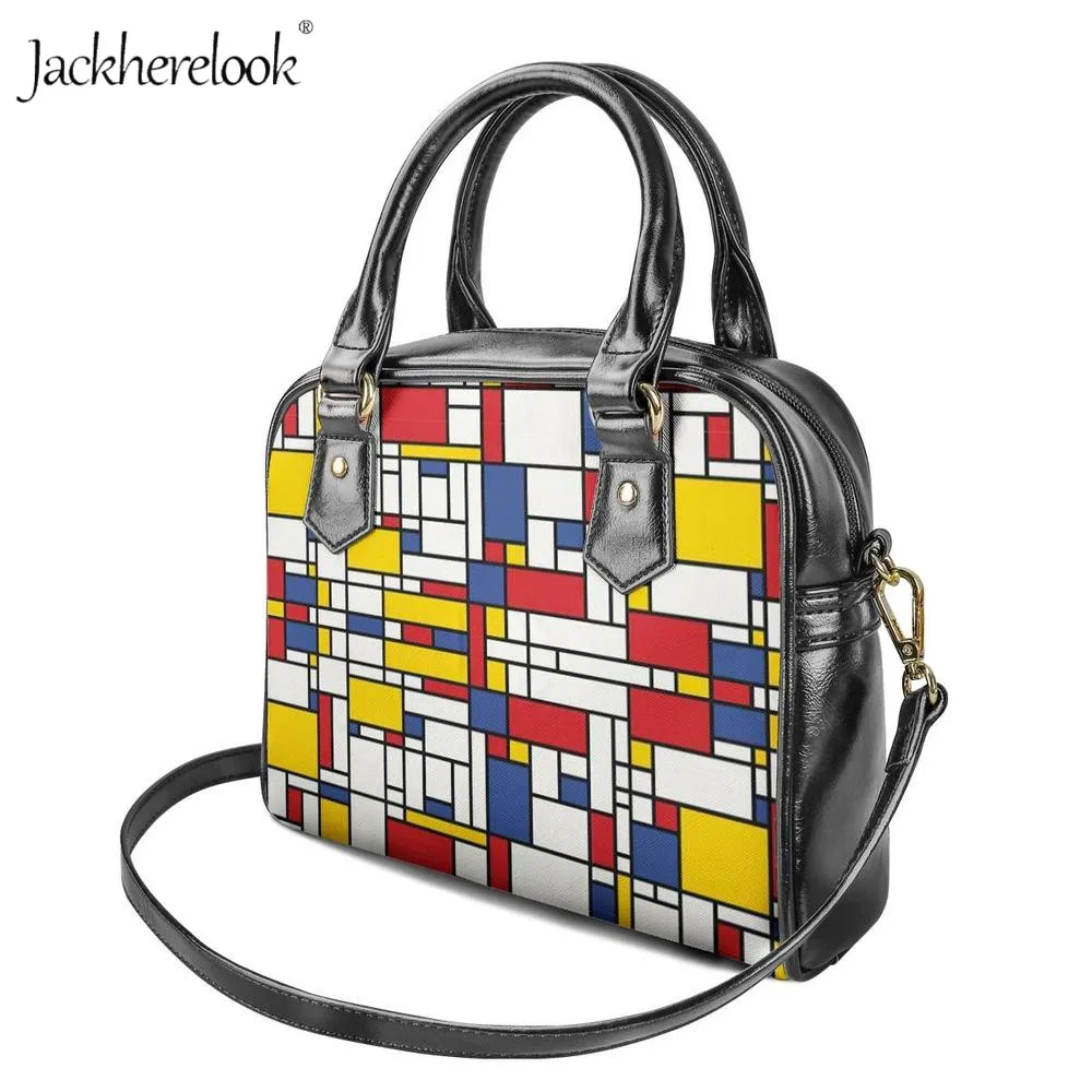 Jackherelook женская сумка Mondrian, цветная, художественная, с принтом, кожаная, на плечо, маленькая сумка, фирменный дизайн, через плечо, сумка-мессенджер, клатч