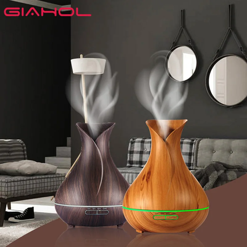 

400ml Air Humidifier Ultrasonic Aromatherapy Aroma Diffuser Essential Wood Grain Changing LED Lights Oil Humidifier