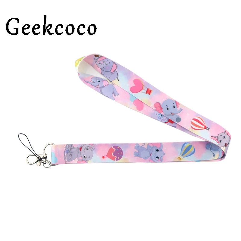 

Pink Cute Cartoon Elephant animal lanyard cell phone cord neck strap key ID Card USB badge stand DIY rope ribbon pendant J0435