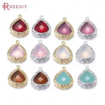 

4PCS 15x19x6MM 24K Champagne Gold Color or Silver Color Brass with Heart Colourful Glass Beads Charms Pendants Accessories